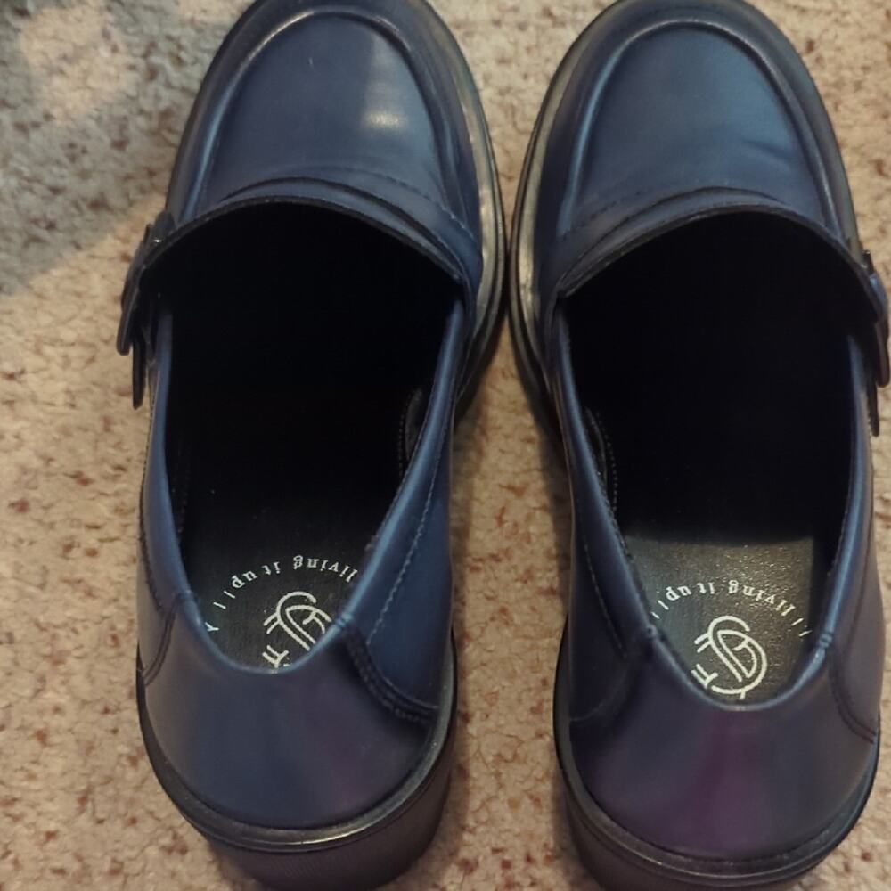 Size 6  Women's Blue Platform Loafers dark academia meets minimalist platform